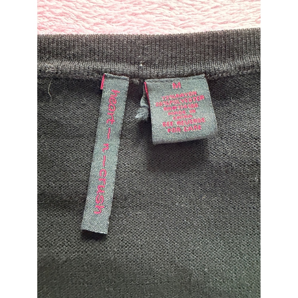 Heart N Crush Black Short Sleeve Cardigan Rhinestone Button Crop Sweater Medium - Picture 5 of 9